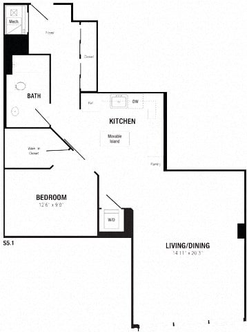 Floor plan for studio, 1 bath, 867 sqft