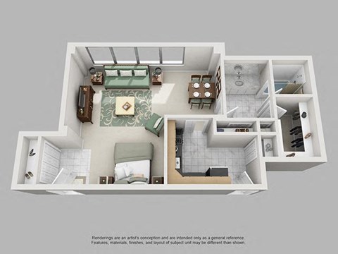 Floor plan for studio, 1 bath, 701 sqft
