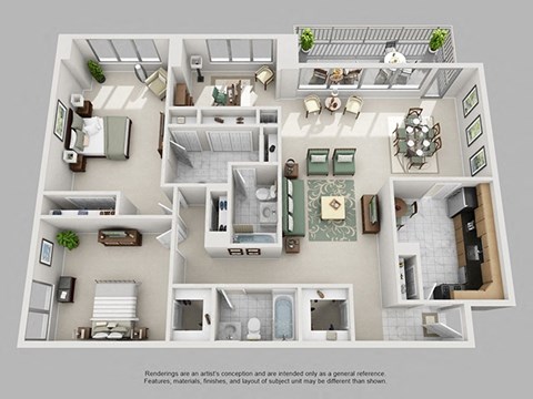 Floor plan for 2 beds, 2 baths, 1572 sqft