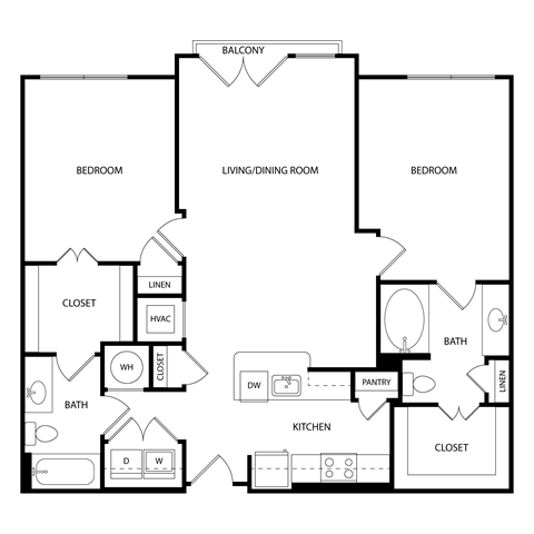 Floor plan for 2 beds, 2 baths, 1116 sqft