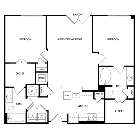 Floor plan for 2 beds, 2 baths, 1080 sqft