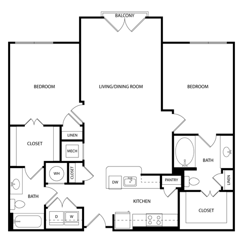 Floor plan for 2 beds, 2 baths, 1131 sqft