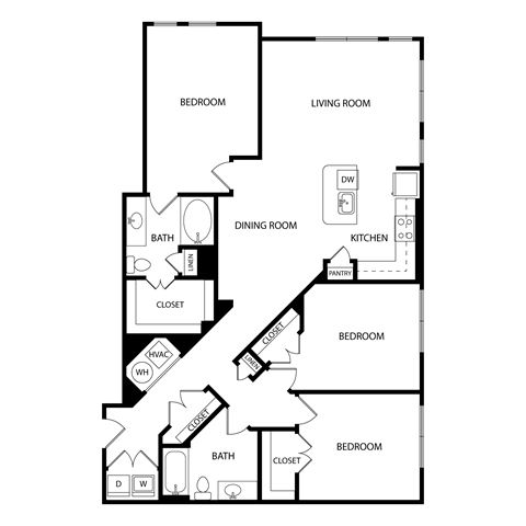 Floor plan for 3 beds, 2 baths, 1482 sqft