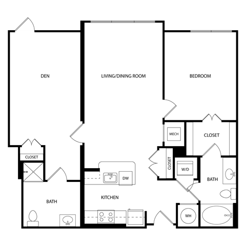 Floor plan for 2 beds, 2 baths, 1078 sqft