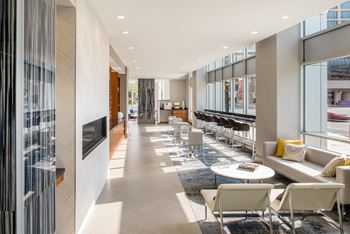 Chic leasing lounge & waiting area for walk-in tours 