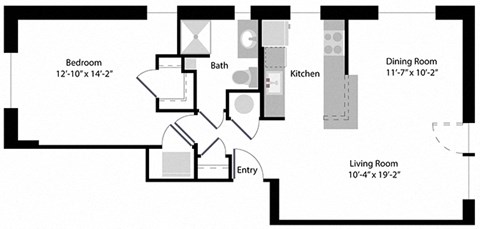Floor plan for 1 bed, 1 bath, 900 sqft