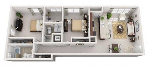 Floor plan for 2 beds, 2 baths, 804 sqft