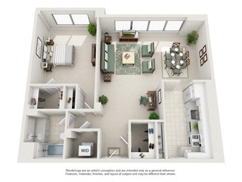 Floor plan for 1 bed, 1 bath, 924 sqft