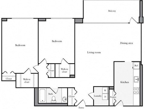 Floor plan for 2 beds, 1 bath, 1223 sqft