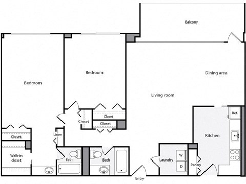 Floor plan for 2 beds, 2 baths, 1246 sqft