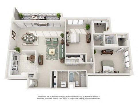 Floor plan for 2 beds, 2 baths, 1457 sqft
