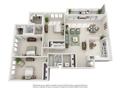 Floor plan for 3 beds, 2 baths, 1725 sqft