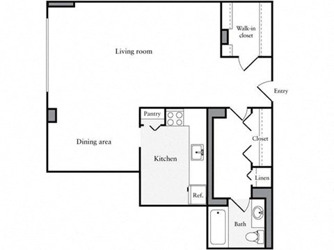 Floor plan for studio, 1 bath, 671 sqft