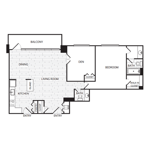 Floor plan for 1 bed, 1 bath, 1186 sqft
