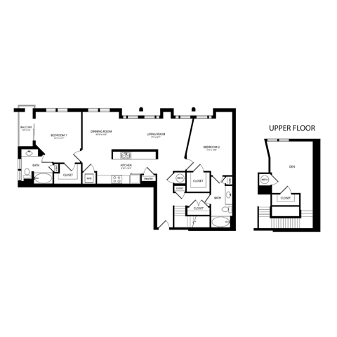 Floor plan for 2 beds, 1 bath, 1552 sqft