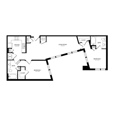 Floor plan for 2 beds, 2 baths, 1059 sqft