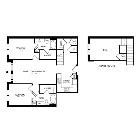 Floor plan for 2 beds, 2 baths, 1392 sqft
