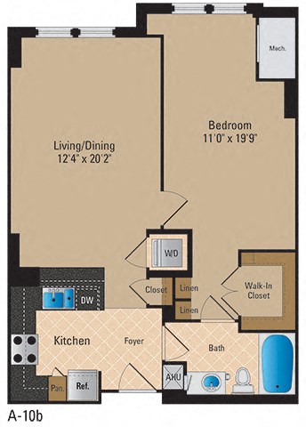Floor plan for 1 bed, 1 bath, 777 sqft