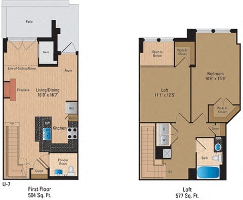 Floor plan for 1 bed, 1 bath, 1081 sqft