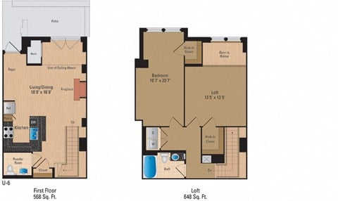 Floor plan for 1 bed, 1 bath, 1216 sqft