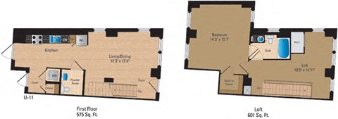 Floor plan for 1 bed, 1 bath, 1176 sqft