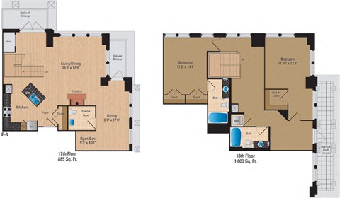 Floor plan for 2 beds, 2 baths, 1888 sqft