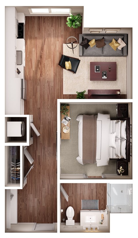 Floor plan for 1 bed, 1 bath, 576 sqft