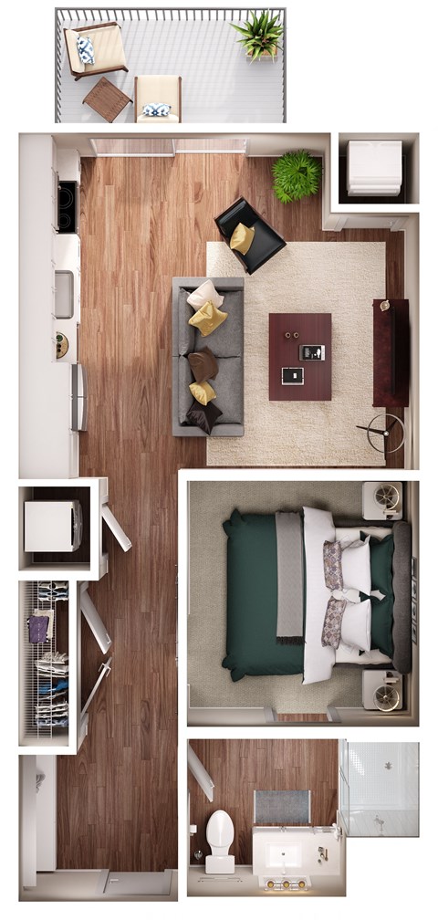 Floor plan for 1 bed, 1 bath, 623 sqft