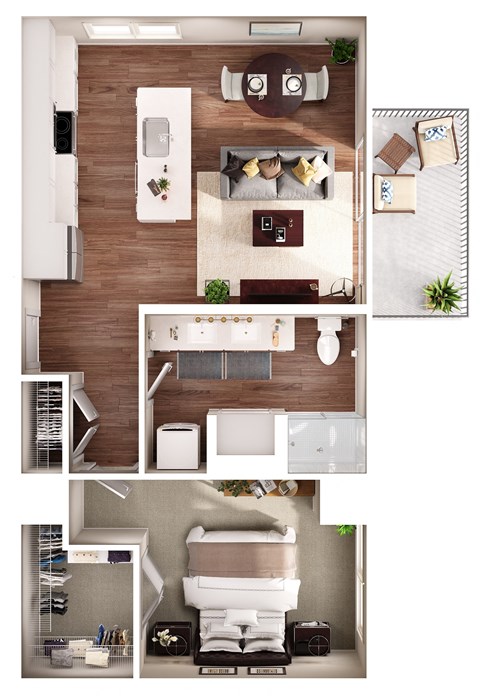 Floor plan for 1 bed, 1 bath, 752 sqft