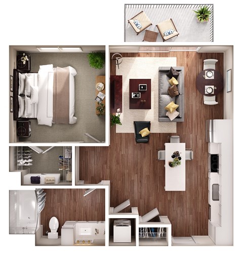 Floor plan for 1 bed, 1 bath, 720 sqft