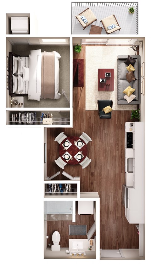 Floor plan for 1 bed, 1 bath, 610 sqft