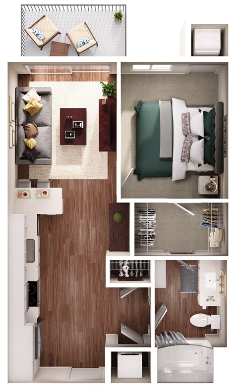 Floor plan for 1 bed, 1 bath, 623 sqft