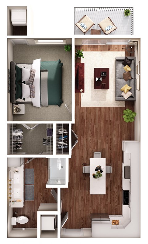 Floor plan for 1 bed, 1 bath, 767 sqft