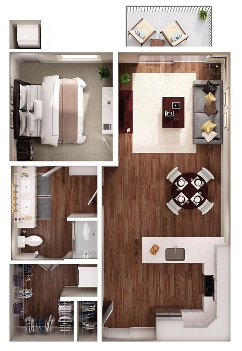 Floor plan for 1 bed, 1 bath, 814 sqft