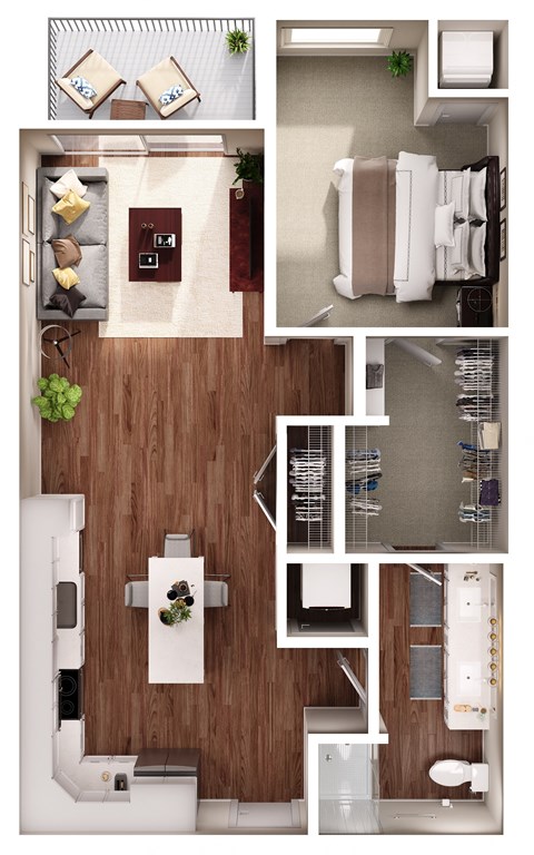 Floor plan for 1 bed, 1 bath, 812 sqft