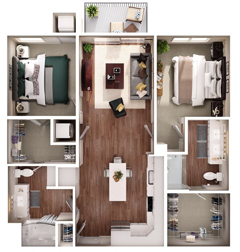 Floor plan for 2 beds, 2 baths, 1128 sqft