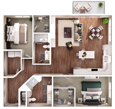 Floor plan for 2 beds, 2 baths, 1379 sqft