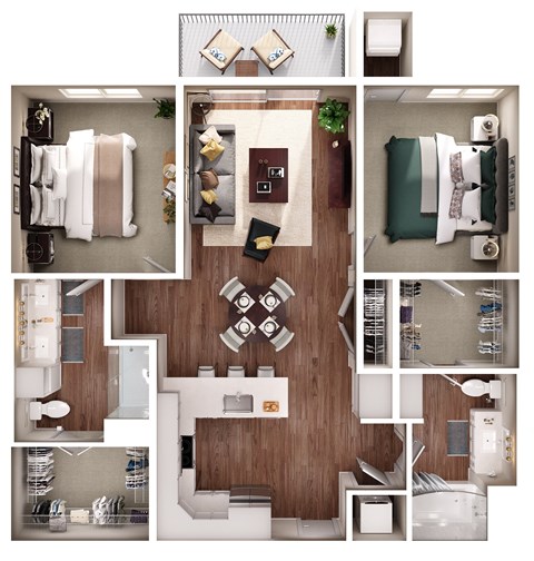 Floor plan for 2 beds, 2 baths, 1201 sqft