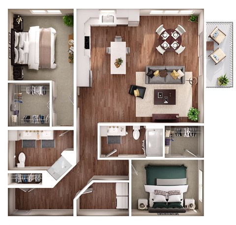 Floor plan for 2 beds, 2 baths, 1416 sqft
