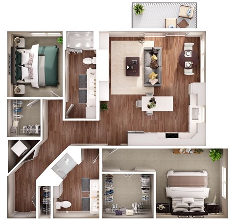 Floor plan for 2 beds, 2 baths, 1323 sqft