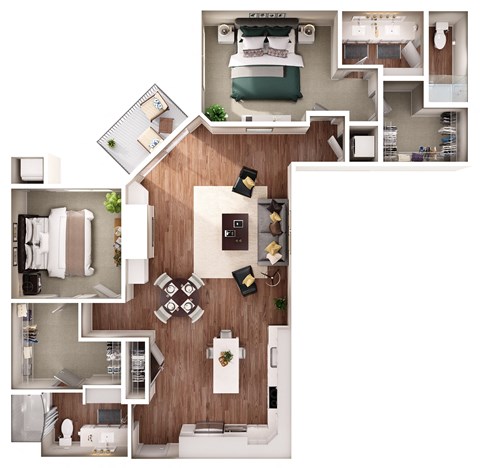 Floor plan for 2 beds, 2 baths, 1422 sqft