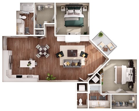 Floor plan for 2 beds, 2 baths, 1487 sqft