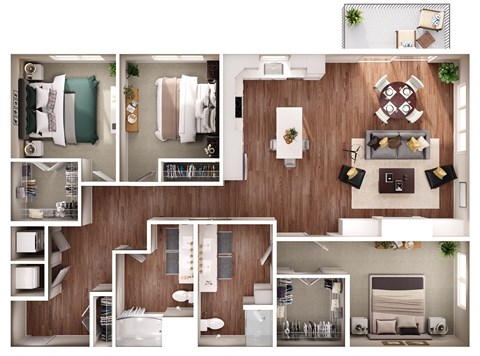 Floor plan for 3 beds, 2 baths, 1714 sqft