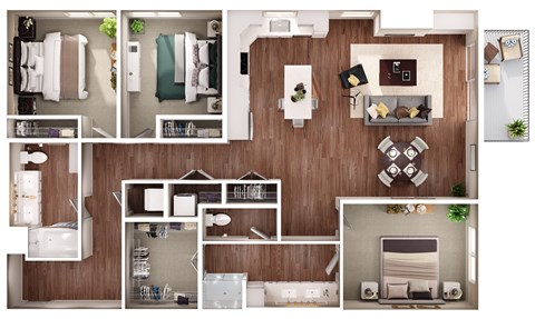 Floor plan for 3 beds, 2 baths, 1659 sqft