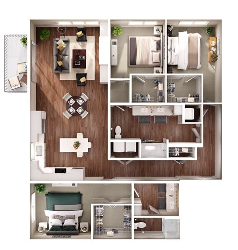 Floor plan for 3 beds, 2 baths, 1684 sqft