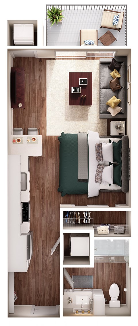 Floor plan for studio, 1 bath, 506 sqft