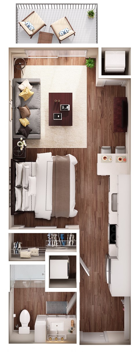 Floor plan for studio, 1 bath, 519 sqft