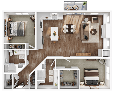 Floor plan for 2 beds, 2 baths, 1426 sqft