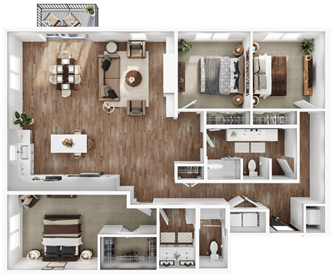 Floor plan for 3 beds, 2 baths, 1821 sqft