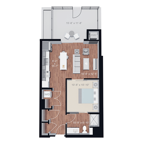 Floor plan for 1 bed, 1 bath, 660 sqft